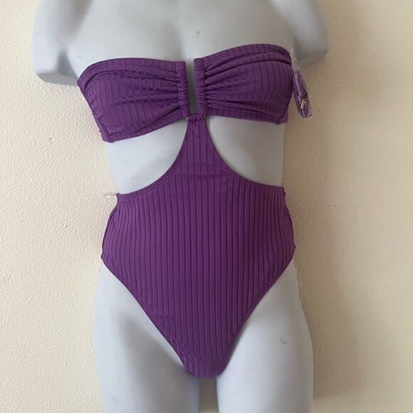 Shade & Shore Women's Bandeau Cut Out One Piece  Swimsuit Small - Picture 4 of 8